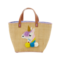 Raffia Shopping Bag with Unicorn Embroidery By Rice DK